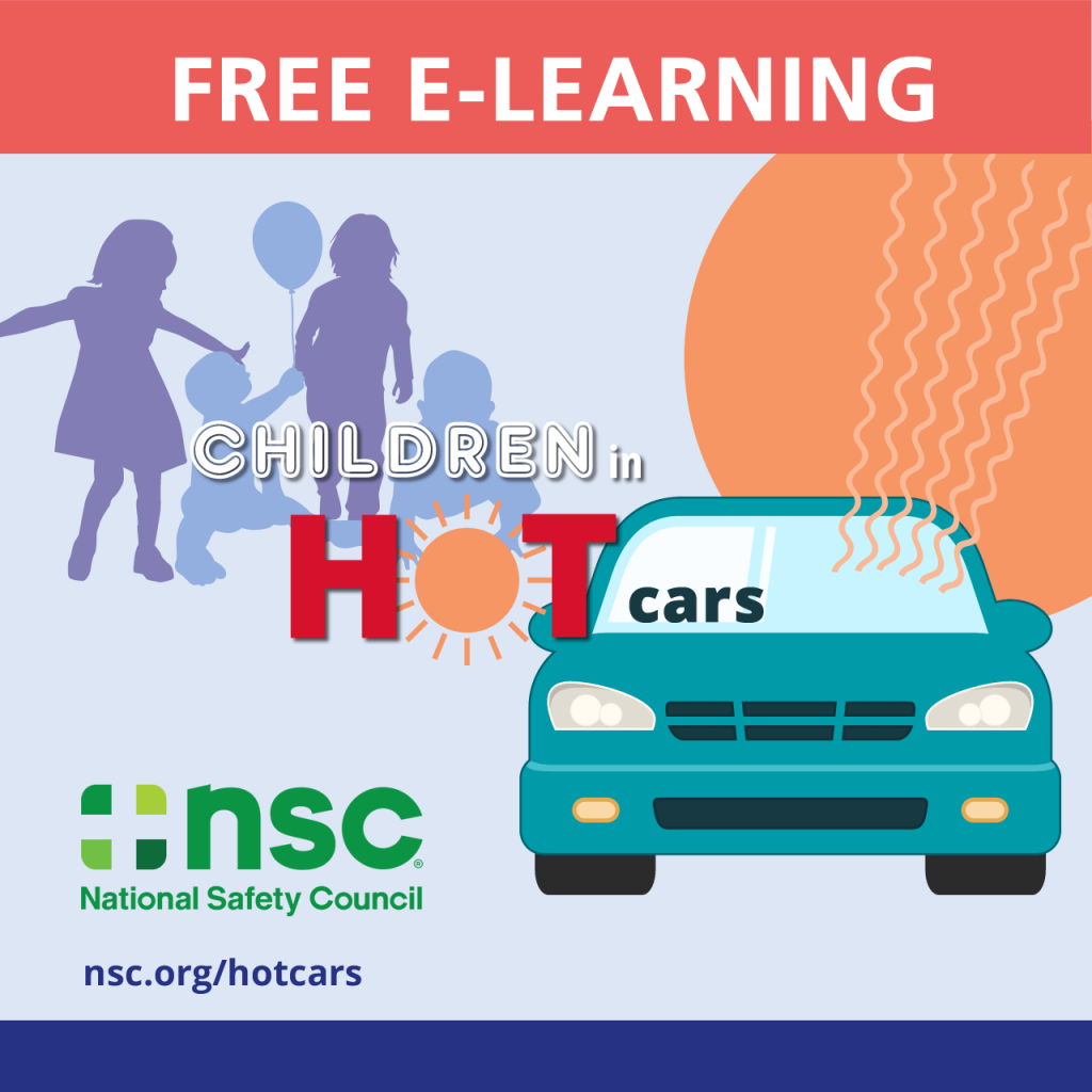 This is a graphic image used to promote free e-learning: Children in Hot Cars.