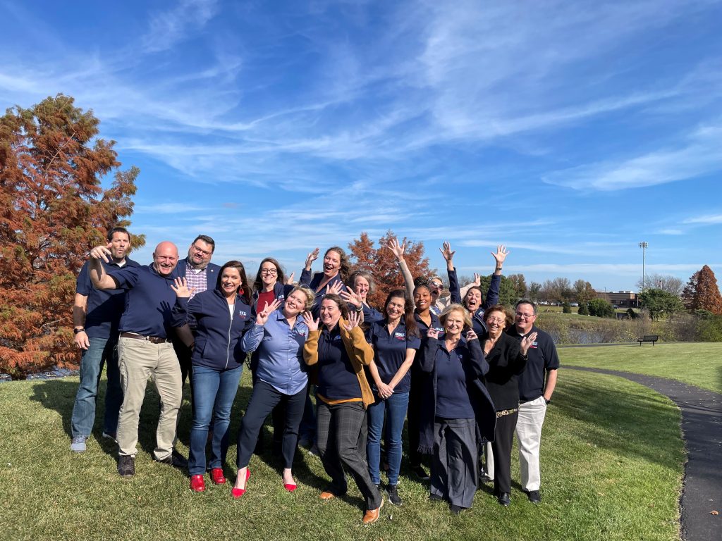 The sun was out and members of the National Child Passenger Safety Board were feeling pretty good during this break from a meeting in Itasca, IL.