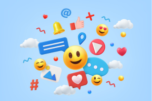 A smile face emoji icon is shown here to show the power of social media interaction.