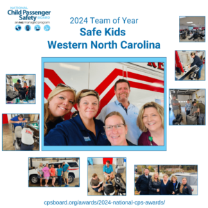 This is a collage of photos showcasing the 2024 National Team of the Year at Work: Safe Kids Western North Carolina.