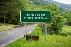 This is a roadway sign thanking drivers who commit to safety.