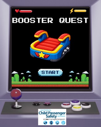 This "Booster Quest" graphic is used to promote the National Child Passenger Safety Board's CPS Week social media toolkit.